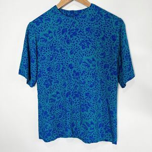 Vintage Sophisticates Pendleton Blouse Floral Blue Short Sleeve Women's 6